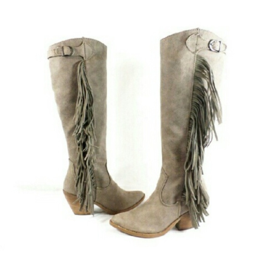 Carlos Santana Lever Tall Suede Fringe Boots 7